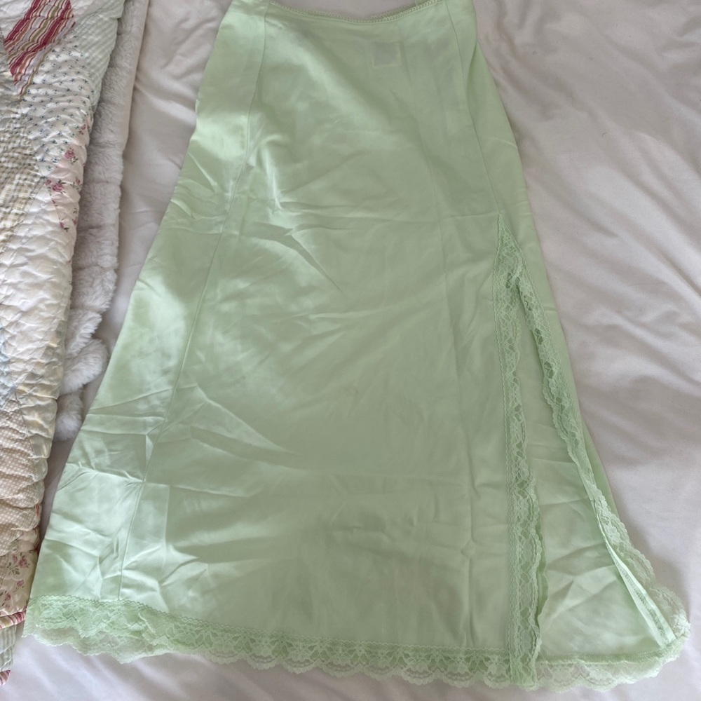 Light green satin midi skirt